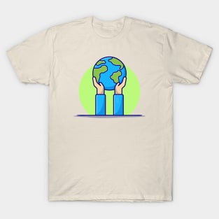 Hand Holding Earth Cartoon Vector Icon Illustration T-Shirt